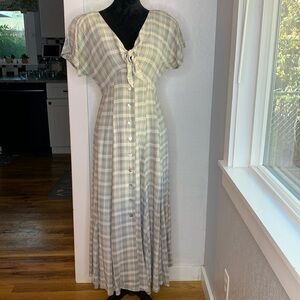 Vintage Karen Alexander Pastel Plaid Button-Front Maxi Dress Size 8 Cottagecore